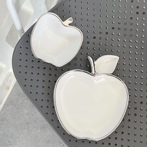 Nouveau design <span class=keywords><strong>assiette</strong></span> <span class=keywords><strong>blanche</strong></span> <span class=keywords><strong>argent</strong></span>ée de 8 pouces en forme de pomme et bol à pommes de 5 pouces adapté aux fours et lave-vaisselle - Product Image 2