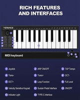 Teclado MIDI K25 TERENCE de 25 Teclas con Interfaz USB Plug and Play, Controlador MIDI Profesional de 25 Teclas