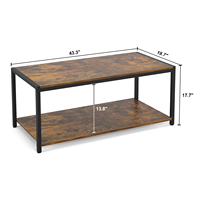 Table basse carrée moderne en métal avec étagère de rangement et plateau en bois, design combiné 43'' pour salon, bureau à domicile, brun rustique