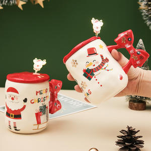 Tasses en céramique créatives de Noël avec couvercles, cuillères, jolies tasses à café pour couple - Product Image 2
