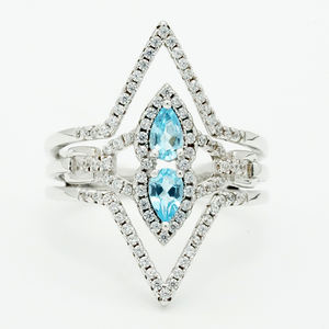Estilo europeo y americano romántico azul pera corte pavé ajuste diamante anillo de bodas joyería - Product Image 3