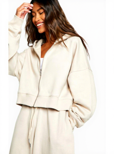 Women's Winter Casual Tracksuit Set Hooded Two Piece Solid Color Loose Fit Full Length Drawstring Pants Side Pockets - Product Image 4