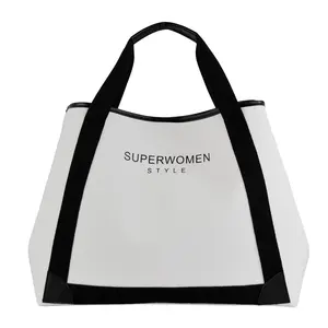 Bolso grande de algodón orgánico para mujer, bolsa de lona con letras, estilo nórdico, para compras, 100%