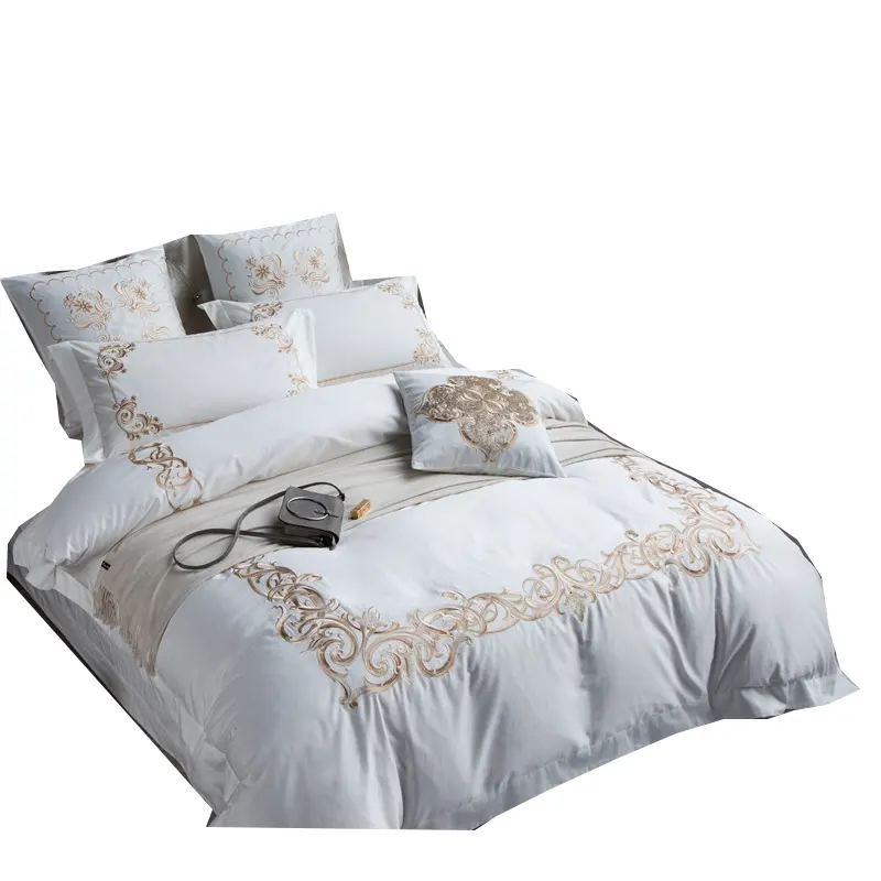 6-pcs Floral embroidery luxury bedding set