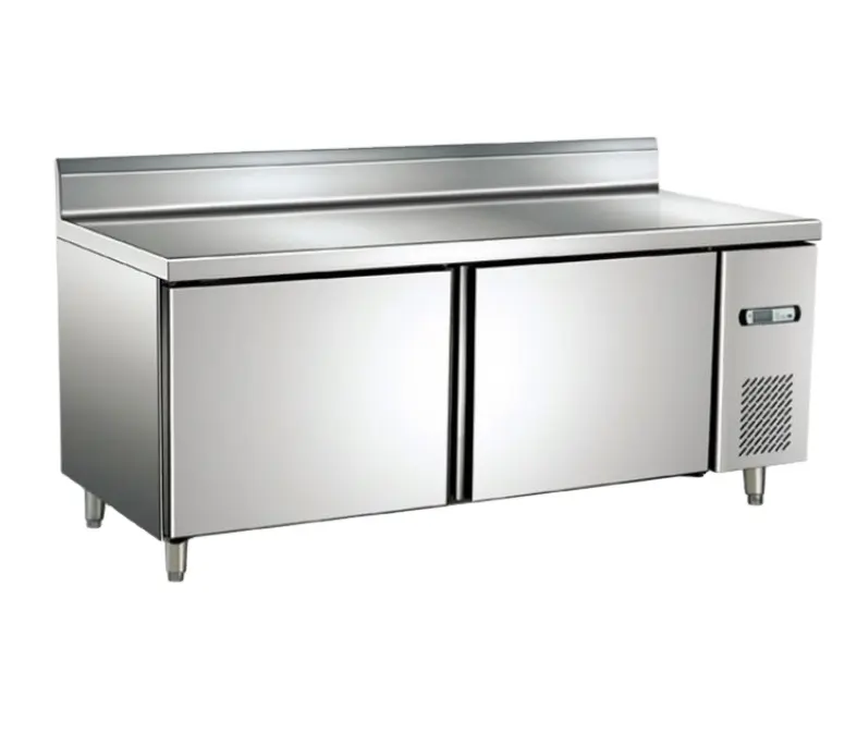 Good Quality Horizontal Workbench Freezer Double GLass Doors Refrigerators Flat Backrest Work Table