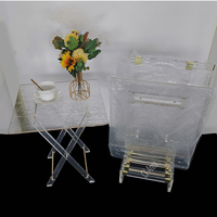 Table basse moderne carrée transparente pliable en acrylique avec motif imprimé