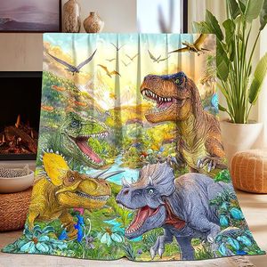 Forest Giant Dinosaur Flannel Blanket <b>Throw</b> Blanket Nap Blanket Cozy Warm Super Soft <b>for</b> Winter Warmth Custom Print OEM ODM - Product Image 3