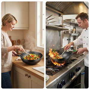 Wok en fonte moulé d'une seule pièce, martelé, antiadhésif, avec anneau anti-graisse, facile à nettoyer, couvercle en verre trempé et base en fonte, <span class=keywords><strong>pour</strong></span> la maison - Product Image 5