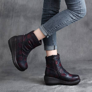 Botas de Tobillo con Plataforma y Cordones Laterales de Piel Vacuna Retro, con Bloques de Color, Cierre de Cremallera, Suela Suave, para Otoño o Invierno - Product Image 4