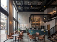 Conception d'intérieur de café industriel, comptoir de présentation moderne pour café, ensemble de meubles personnalisés pour café
