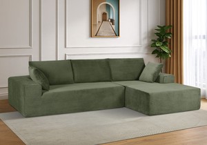 Canapé d'angle modulable en tissu vert capitonné, canapé sectionnel moderne pour salon - Product Image 1