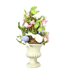 New arrivals 16 Inch easter basket with Mixed Flowers Twigs Pastel Eggs