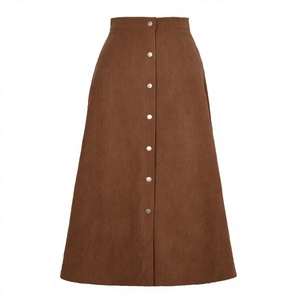 Vintage Empire Waist Corduroy Maxi <b>Skirt</b> with Buttons Breathable Plain Dyed Autumn/Winter Women's Casual <b>Long</b> <b>Skirt</b> - Product Image 2