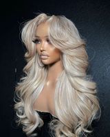 Perruque HD 13x6 Ombrée Blond Thé au Lait avec Baby Hair Blond Cendré, Densité 200%, Pré-Épilée, Ondulée (Body Wave), Racines Brunes, Cheveux Humains pour Femmes