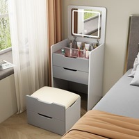 Coiffeuse de chambre en chêne réglable, design pliable, avec couvercle rabattable dissimulé et miroir éclairé par LED, idéale pour appartement