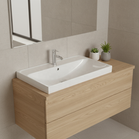 Lavabo encastré rectangulaire en céramique de haute qualité, design moderne FTD, bord fin, 90 cm, pour hôtel, 12 L, garantie 5 ans, nettoyage facile et lisse