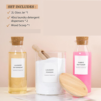 Ensemble de distributeurs de lessive en verre, conteneurs de détergent liquide, distributeur de parfum et de javel pour buanderie (2 bouteilles et pot)