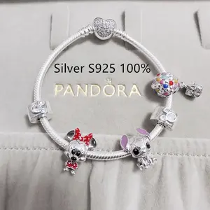 Orijinal yüksek kalite 925 ayar gümüş gül altın Charm bilezik seti Logo ile zarif moda hediye Pandoraer uyar
