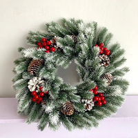 PE Rote Tannenzapfen 40CM Umweltfreundlicher Künstlicher Traditioneller Weihnachtskranz mit Beeren Neue Dekorative Tür- und Fensterdekoration für