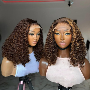 Perruques courtes bob couleur ombrée marron <span class=keywords><strong>boucles</strong></span> crépues dentelle transparente 13x4 densité 250% cheveux brésiliens - Product Image 1