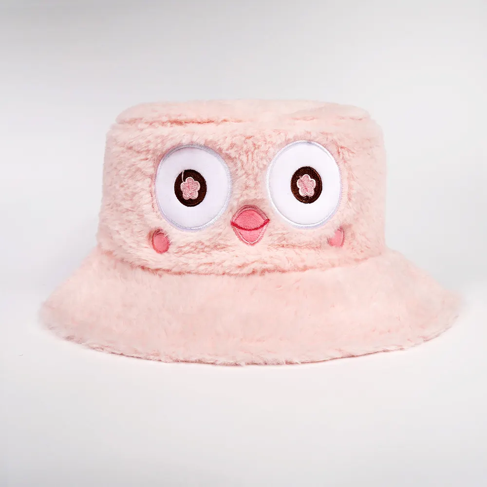 사용자 정의 디자인 자수 로고 귀여운 모피 푹신한 가짜 모피 따뜻한 겨울 양동이 어부 모자 여자