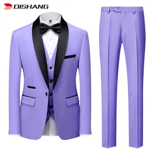 Erkekler 3 parça doruğa yaka bir düğme damat balo düğün Terno Slim Fit uzun kollu erkek gömlek lin takım elbise Blazer ceket + pantolon yelek