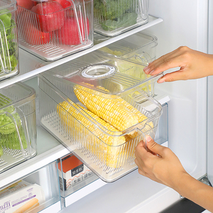 Transparente PET <span class=keywords><strong>Rectangular</strong></span> Crisper Dumpling caja de almacenamiento de alimentos tapa para organizador Almacenamiento de escritorio PP maquillaje cosmético organizador - Product Image 4