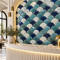 Carrelage mural décoratif en céramique effet écaille de poisson craquelé, bleu-vert festonné, pour hôtel, villa, spa, mur d'accentuation