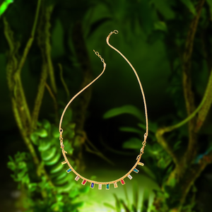 Collier ras du cou tendance à maillons en forme de boîte, plaqué or PVD, en acier inoxydable 316L, durable et résistant, avec pierres précieuses multicolores - Product Image 3