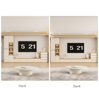 Meuble mural TV symétrique en bois crème, console multimédia flottante intégrée avec éclairage LED encastré