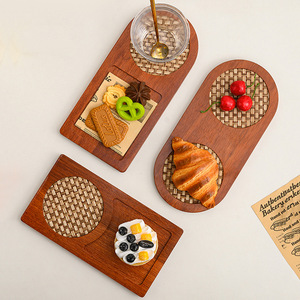 Solid Wood Tea And <b>Snack</b> <b>Tray</b> Rectangular Dual Zone Non Slip Serving <b>Tray</b> For Tea And <b>Snacks</b> - Product Image 3
