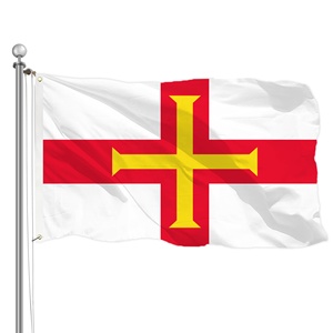 Drapeau Guernesey en polyester 100D, imprimé sur mesure, taille 3x5FT, pour sports de plein air, avec croix dorée, rouge et blanc, vente en gros - Product Image 1