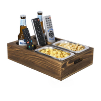 Organisateur d'accoudoir de canapé en bois de pin carbonisé moderne, support de télécommande et plateau à collation pour rangement de salon