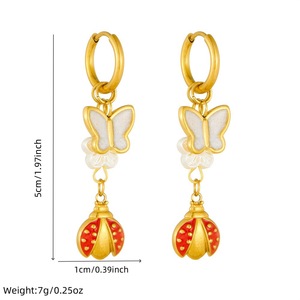 Cartoon Ladybug Butterfly Pearl Flower Drop Earrings Stainless Steel Zinc Alloy For Women Gift E6240 - Product Image 4
