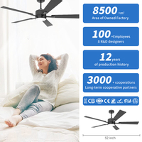 Ventilateur de plafond contemporain de 52 pouces avec 5 pales, LED à intensité variable, moteur DC silencieux à 6 vitesses et télécommande intelligente pour salon