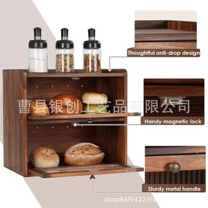 Wooden Double Layer Bread Box Flip Top Glass Lid <b>Kitchen</b> Storage Cabinet For Bread Pastry Dessert Shandong Made - Product Image 4
