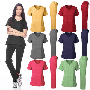 Uniformes de Enfermería de Color sólido para mujer, uniformes elásticos para clínica de mascotas, enfermera con cuello en V, ropa de trabajo para médicos y hospitales, venta al por mayor - Product Image 1
