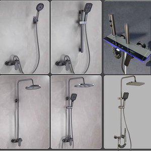 Conjunto de ducha digital de cobre, rectangular, con pantalla de temperatura, cabezal de ducha oculto para baño, con ducha de mano y ducha tipo lluvia - Product Image 1