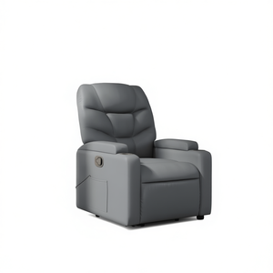 Fauteuil inclinable en similicuir gris moyen avec fonction massage, commande électrique par bouton, design contemporain, mobilier de salon - Product Image 1