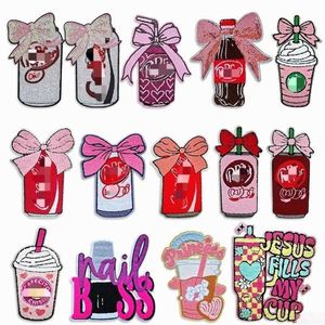 New Hot Iron on Embroidered Chenille <b>Drinking</b> Beer Can Coffee Cup Patch for T-shirt Hoodies <b>Hat</b> Bag Decoration - Product Image 1