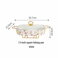 Plat de service rectangulaire en céramique motif vigne de rose avec couvercle en verre et support doré – Chauffe-plat pour mariages, traiteurs et banquets