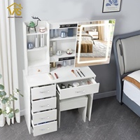 Bureau de maquillage éclairé moderne avec station de charge Tabouret rembourré Meubles en bois pour la maison ou l'hôtel Chambre à coucher