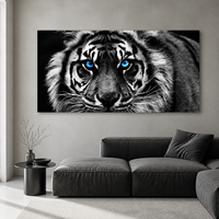 Tableau mural Tigre Noir et Blanc, Portrait de Faune aux Yeux Bleus, Impression pour Salon, Bureau, Cave d'Homme, Hôtel, Intérieurs Modernes