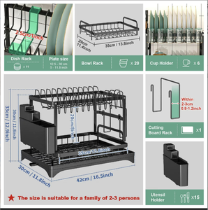 Prix du fabricant Support de rangement pour égouttoir à vaisselle de comptoir à usage domestique à deux niveaux pour évier Matériau métallique - Product Image 6
