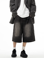 Short en jean personnalisé vintage délavé au soleil pour hommes avec broderie de singe technique de trou de couleur claire style streetwear pour l'été