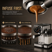 Mesin Kopi Espresso Otomatis Elektrik 20Bar dengan Penggiling Flat Burr, Layar Sentuh Stainless Steel, Pengocok Susu, untuk Rumah dan Komersial