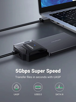Cable Adaptador UGREEN CR108 SATA a USB 3.0, Convertidor de Disco Duro SATA de 3.5 y 2.5 Pulgadas, Compatible con UASP con Puerto de Carga