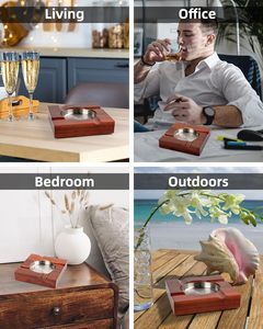 Cenicero de cigarros de madera marrón cuadrado portátil Juego de regalo Cenicero de cerámica de 4 ranuras con soporte de madera - Product Image 3