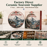 Assiette décorative en céramique souvenir de Suisse, motif train, edelweiss, paysage alpin, lac, pour assiette en céramique, personnalisation OEM ODM, vente en gros