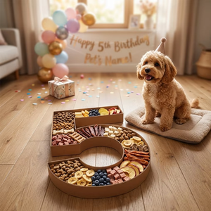 Personalized Dog Birthday Treat Platter Number 5 Shaped Kraft Paper <b>Snack</b> Box Oval Reusable Food <b>Container</b> - Product Image 1